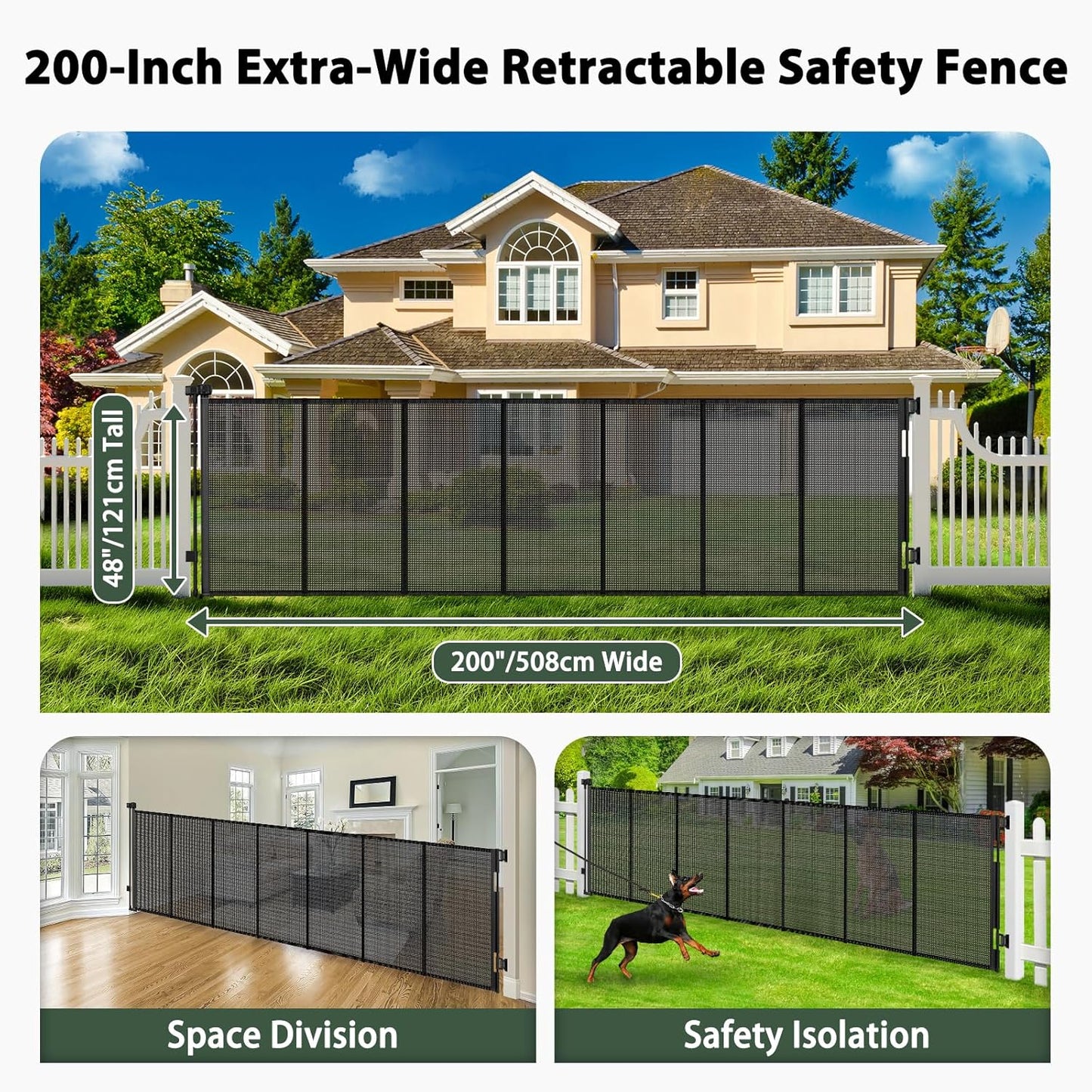 250" Reinforced Extra Wide Baby Gate Retractable Dog Gate, 21ft Extra Long Baby Gate Retractable Gates for Dogs, 48" Extra Tall Pet Gate Retractable Fence Outdoor Gate for Deck/Garage/Patio, Black