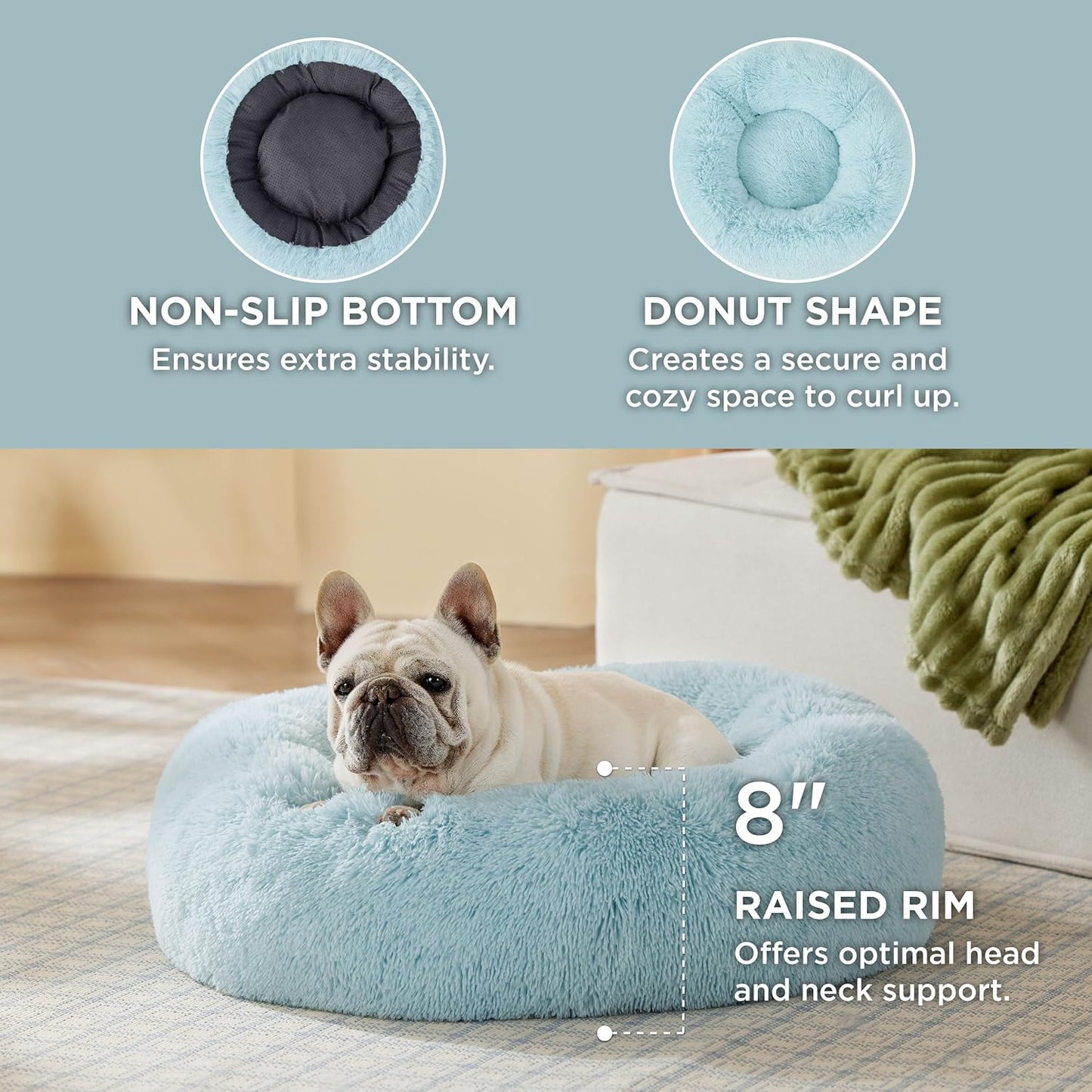 Bedsure Calming Dog Bed Medium Size Dog - Donut Washable Medium Pet Bed, 30 inches Anti-Slip Round Fluffy Plush Faux Fur Cat Bed, Fits up to 45 lbs Pets, Camel