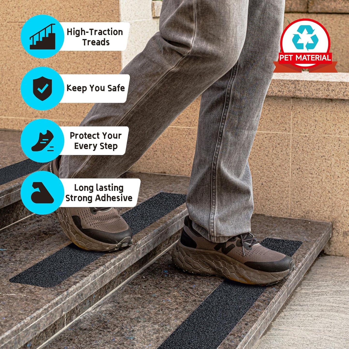 LifeGrip Outdoor Stair Treads Non-Slip 12 Pack, 6"x32" Waterproof Grip Tape for Wooden Steps, Deck, Porch - 80-Grit Adhesive Strips for Dogs, Kids & Elderly Safety