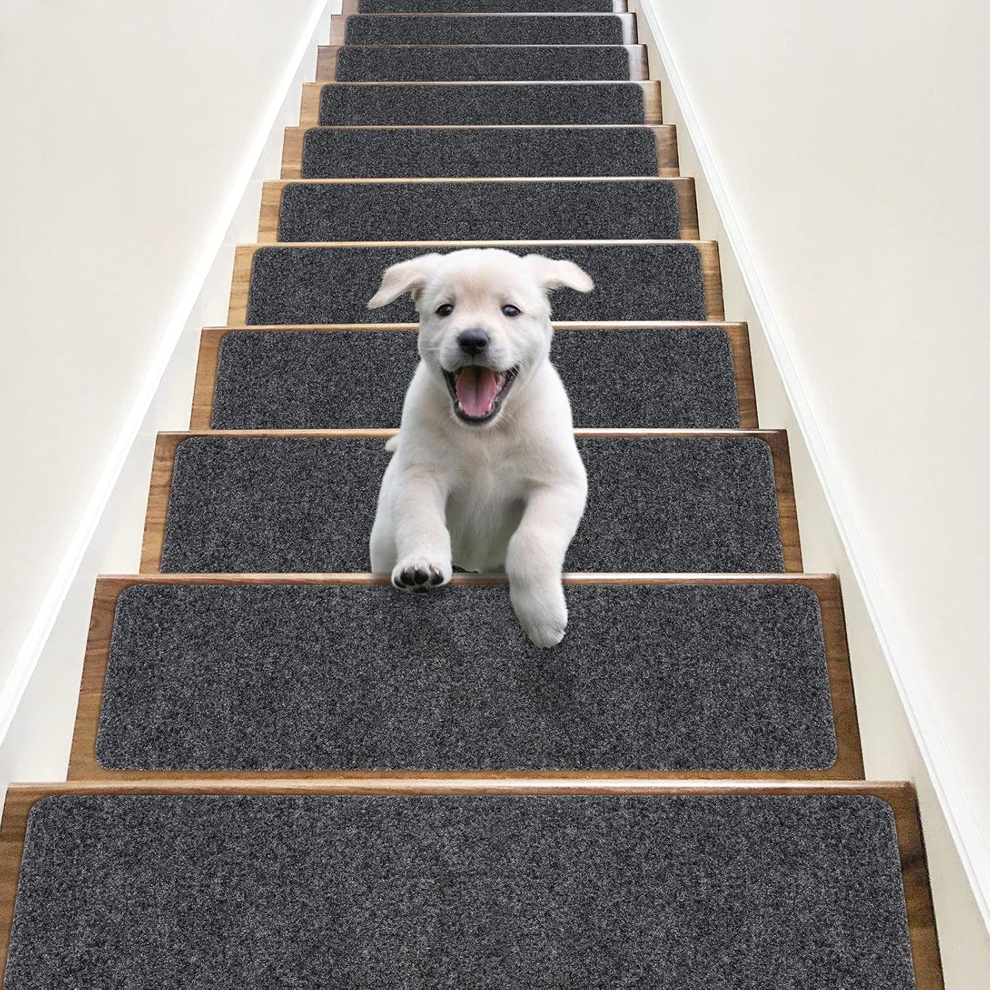 RIOLAND Non-Slip Stair Treads Carpet Indoor 14 Pack Stair Rugs for Wooden Steps Anti Moving Stair Runners Safety for Dogs Elders and Kids, 8” x 30”, Coffee Brown