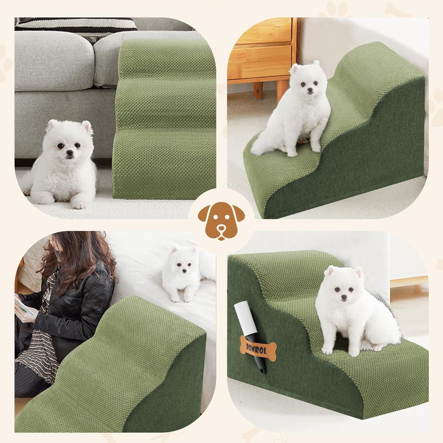 Romrol Dog Stairs Ramp for High Beds Couches, High Density Foam Pet Steps with Durable Non-Slip Waterproof Fabric Cover, Dog Stairs for Small Dogs or Cats or Pets, 5-Step, 22 Inch, Grey