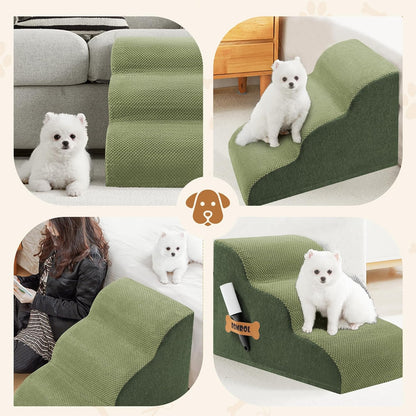 Romrol Dog Stairs Ramp for High Beds Couches, High Density Foam Pet Steps with Durable Non-Slip Waterproof Fabric Cover, Dog Stairs for Small Dogs or Cats or Pets, 5-Step, 22 Inch, Grey