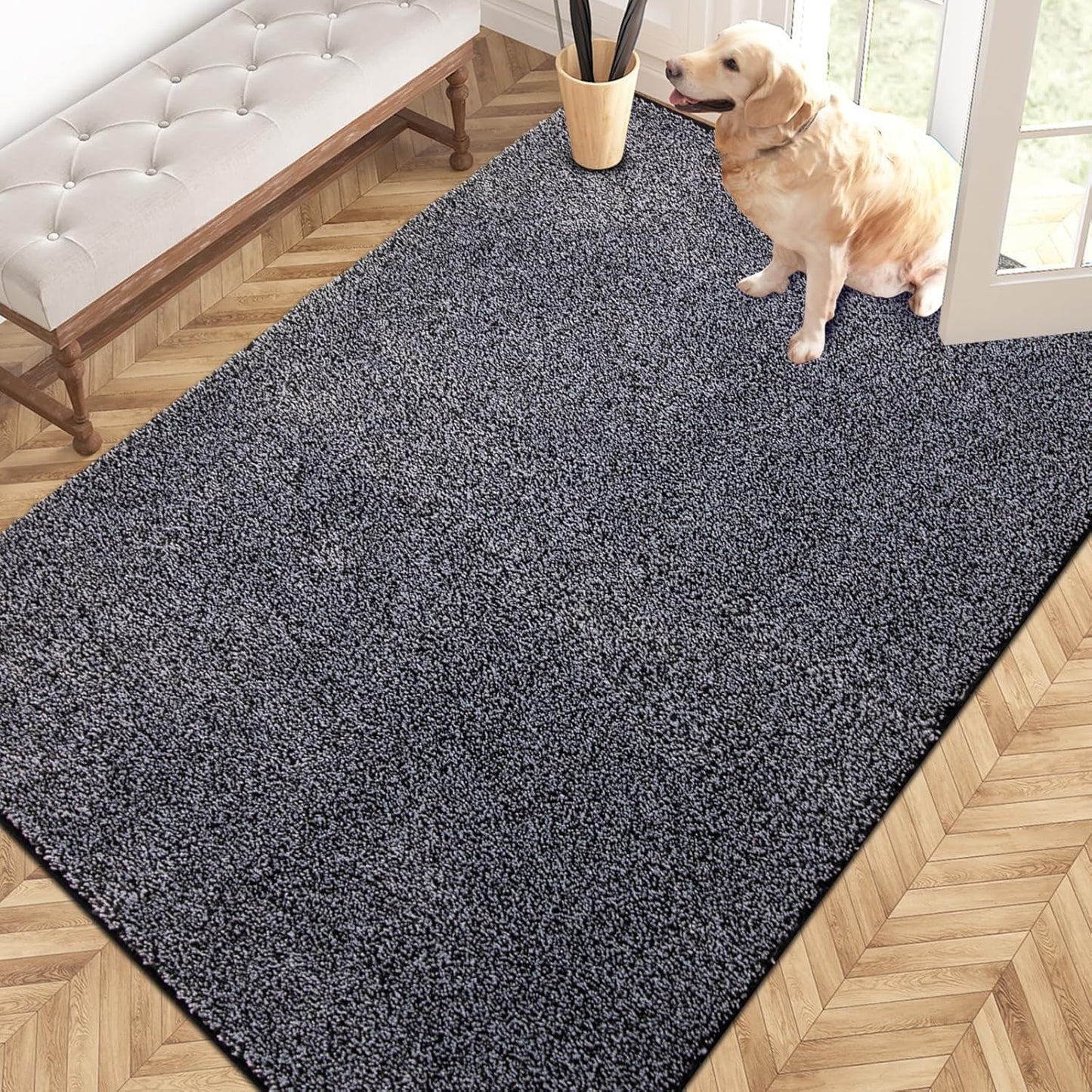 PURRUGS Dirt Trapping Door Mat 20" x 31.5", Non-Slip Machine Washable Entryway Rug, Dog Doormat, Indoor Front Door Mat, Super Absorbent Entry Rug for Muddy Shoes & Paws, Bluish Grey-Black