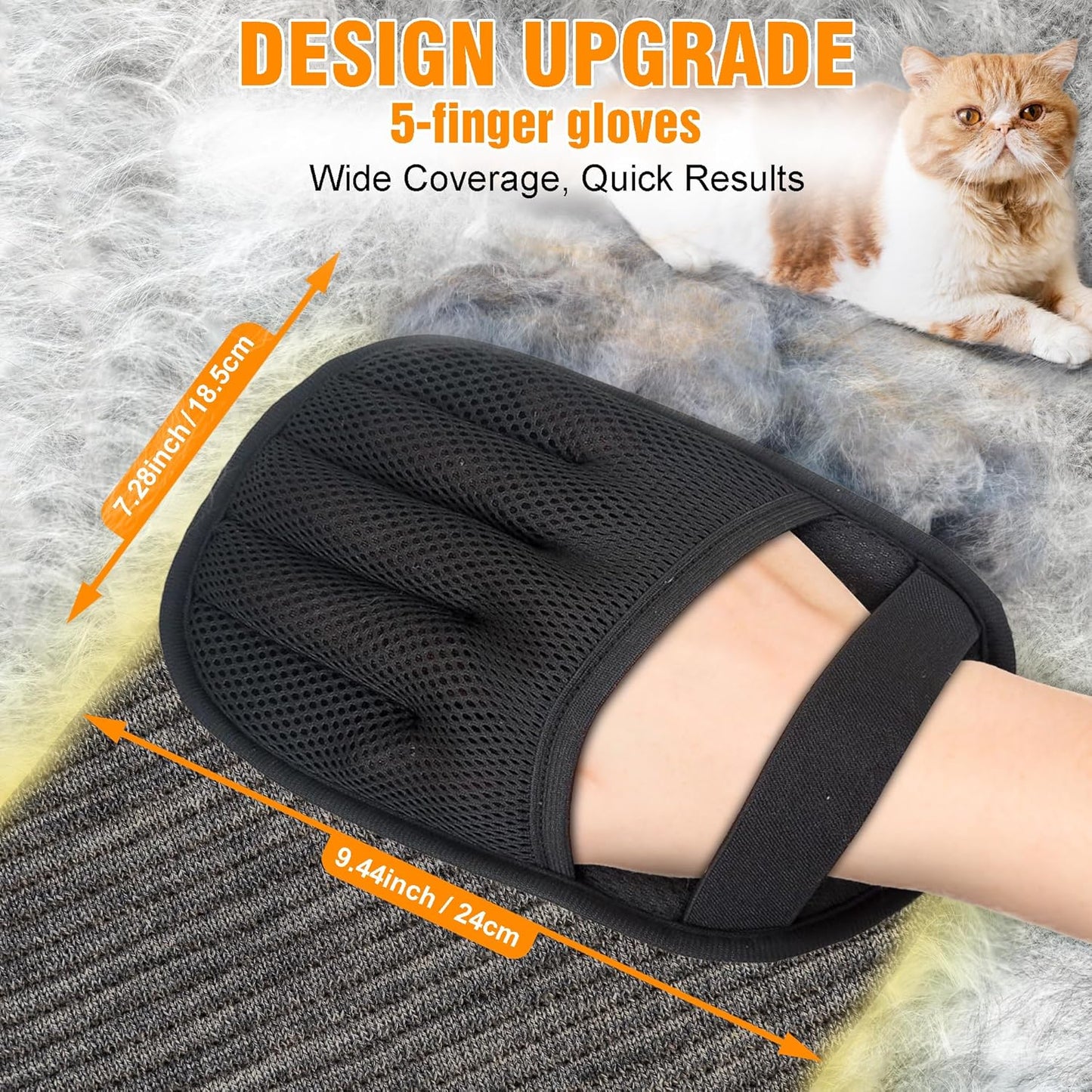 Upgrade Pet Grooming Gloves, Grooming Gloves for Dogs, Cats, Rabbits & Horses with Long and Short Hair, Efficient Pets Hair Remover Mittens - 1 Pair (Blue)