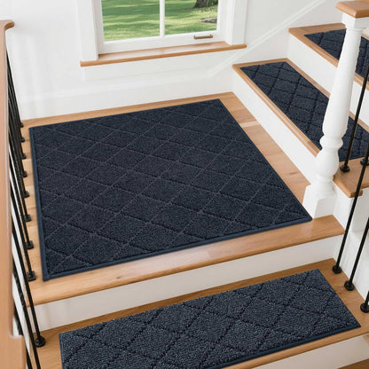 COSY HOMEER Edging Stair Treads Non-Slip Carpet Mat 28inX9in Indoor Stair Runners for Wooden Steps, Edging Stair Rugs for Kids and Dogs, 100% Polyester TPE Backing (7pc, Beige)