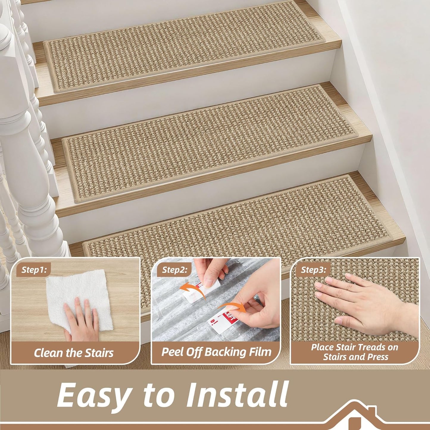 BEQHAUSE Stair Treads for Wooden Steps 28inX9in, Carpet Stair Treads Non Slip Indoor, Machine Washable Stair Runners for Kids Elders and Pets, Carpet for Stair Rugs Mat, TPE Backing, 15pcs, Taupe