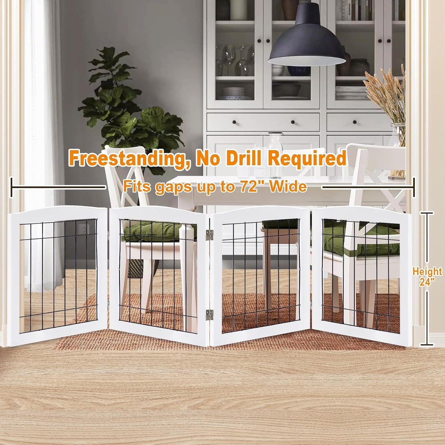 LZRS 2-Panel Freestanding Foldable Wood Dog Gate – Solid Wood & Steel Wire, Chew-Resistant Pet Barrier for Indoor Use, Ideal for Small to Medium Dogs, White