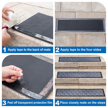 Rubber Stair Treads Non Slip Outdoor/Indoor 30" x 10" 6-Pack, Outdoor Stair Treads with Nosing for Garage, Patio, Wooden Marble Tile Metal Concrete Steps