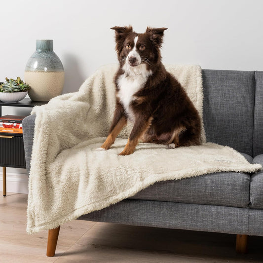 PetAmi Fluffy Waterproof Dog Blanket for Couch and Bed, Reversible Sherpa Pet Throw, Pee Proof Furniture Protector Sofa Cover, Washable Cat Blanket for Medium Large Dogs and Cats (Beige Cream, 60x80)