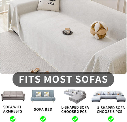 HAOMAIJIA Non Slip Couch Cover Sofa Covers for 3 Cushion Couch Washable sectional Couch Covers for Dogs pet Furniture Protector Couch Cover Blanket for Living Room (Off White, 91"x134")