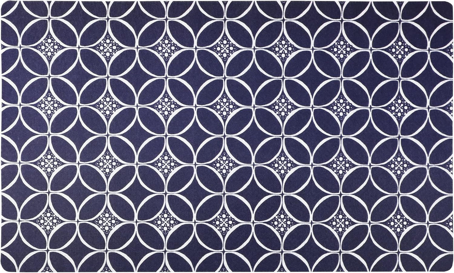Drymate Pet Bowl Placemat, Dog & Cat Food Feeding Mat - Absorbent Fabric, Waterproof Backing, Slip-Resistant - Machine Washable/Durable (USA Made) (12” x 20”) (Indigo)