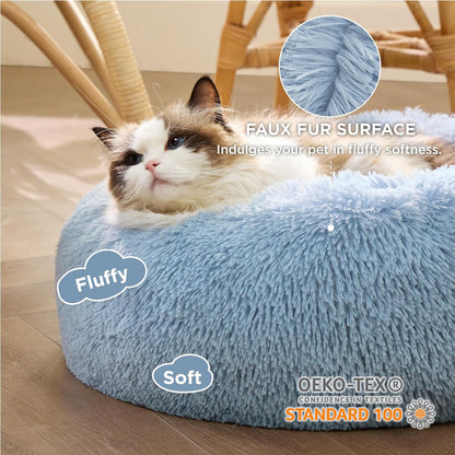 Bedsure Calming Dog Bed Medium Size Dog - Donut Washable Medium Pet Bed, 30 inches Anti-Slip Round Fluffy Plush Faux Fur Cat Bed, Fits up to 45 lbs Pets, Camel