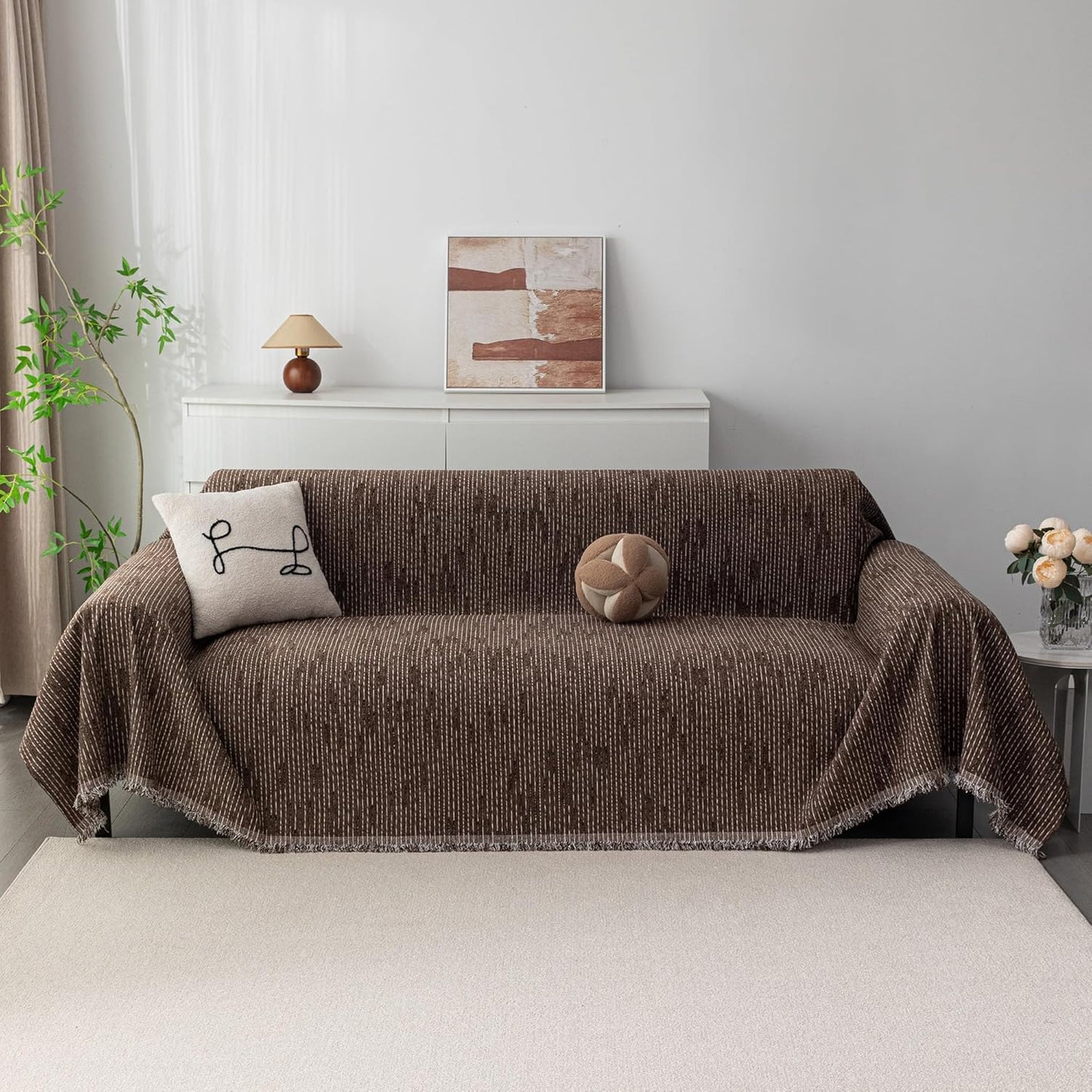 MYSKY HOME Couch Cover for Dogs, Washable Couch Covers, Non Slip Sofa Cover, Couch Cover 2 Cushion Sofa Dogs Furniture Protector with Tassels, Chenille Sofa Slipcover for Pets, 71"x118", Dark Grey