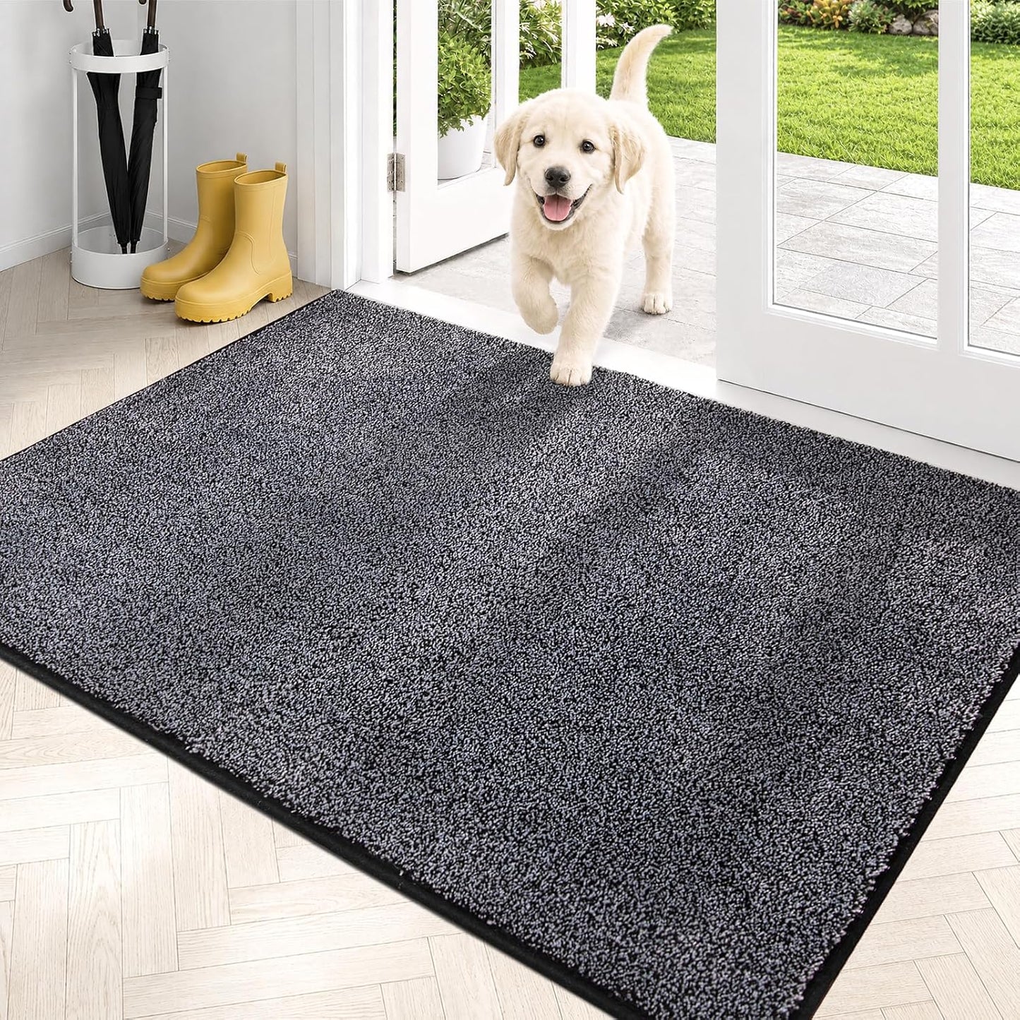 PURRUGS Dirt Trapping Door Mat 20" x 31.5", Non-Slip Machine Washable Entryway Rug, Dog Doormat, Indoor Front Door Mat, Super Absorbent Entry Rug for Muddy Shoes & Paws, Bluish Grey-Black