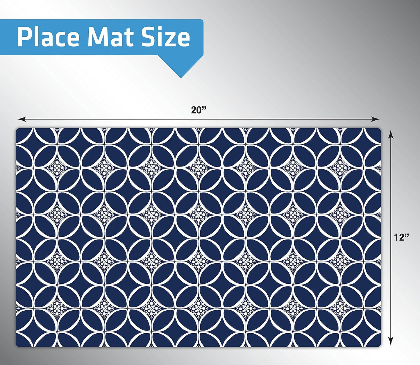 Drymate Pet Bowl Placemat, Dog & Cat Food Feeding Mat - Absorbent Fabric, Waterproof Backing, Slip-Resistant - Machine Washable/Durable (USA Made) (12” x 20”) (Indigo)