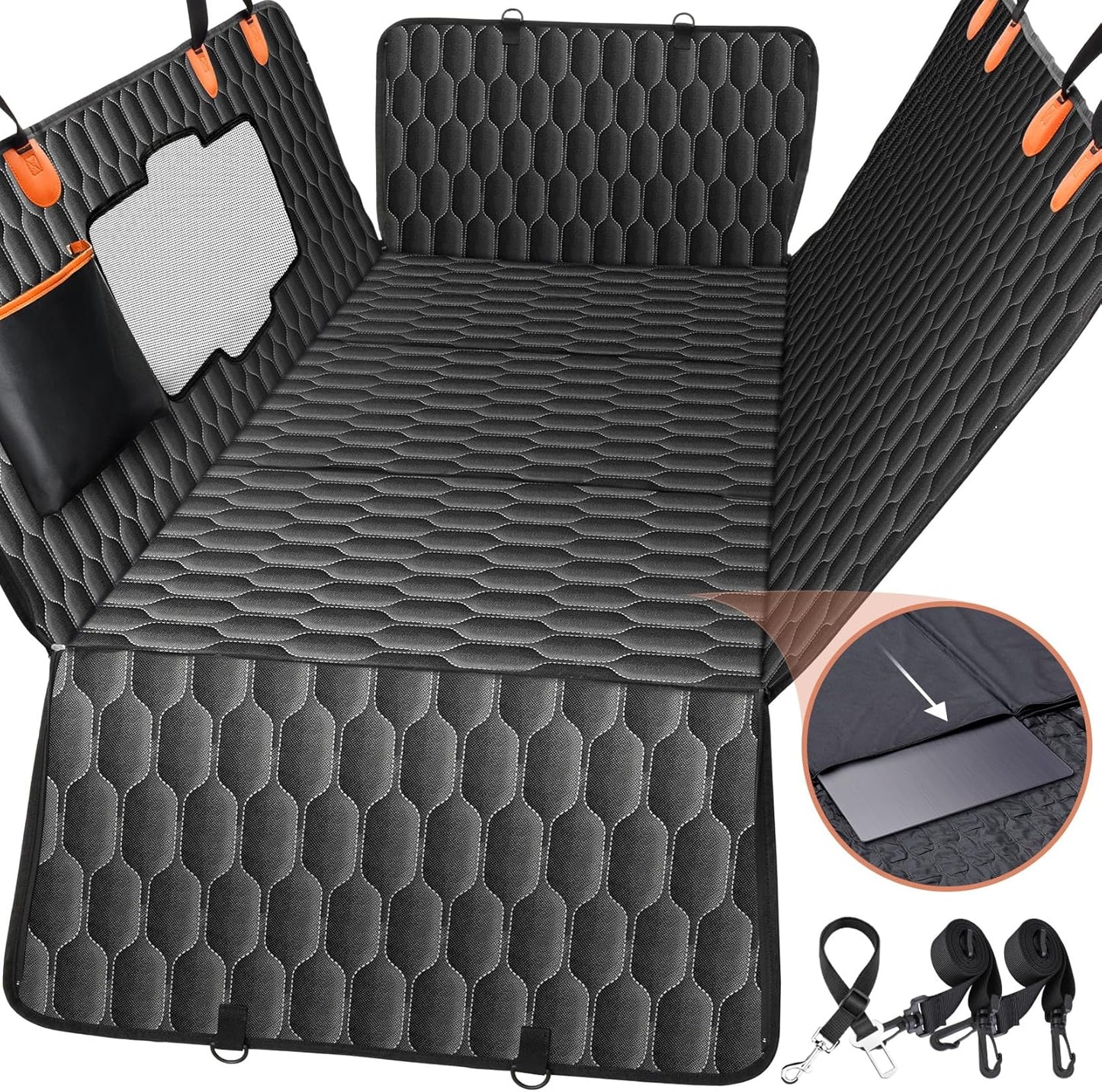 Chumajor Back Seat Extender for Dogs-Supports 400lb,Waterproof Dog Car Seat Cover Hard Bottom-Detachable,600D Heavy Duty Scratch Proof Nonslip Soft,Dog Hammock for Car,SUVs