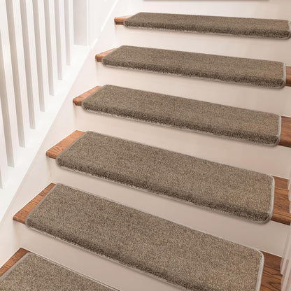 PURE ERA Bullnose Carpet Stair Treads Set Tape Free Non-Slip Indoor Stair Protectors Pet Friendly Rugs Covers Soft Skid Resistant Washable Reusable 9.5" x 30"(14 Pieces,Cream Gray)