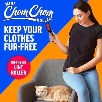 ChomChom Roller Pet Hair Remover – Original Size Reusable Lint Roller for Cat & Dog Hair on Furniture, Couch, Carpet, Car, Rugs & Bedding – Portable, Eco-Friendly (Black)