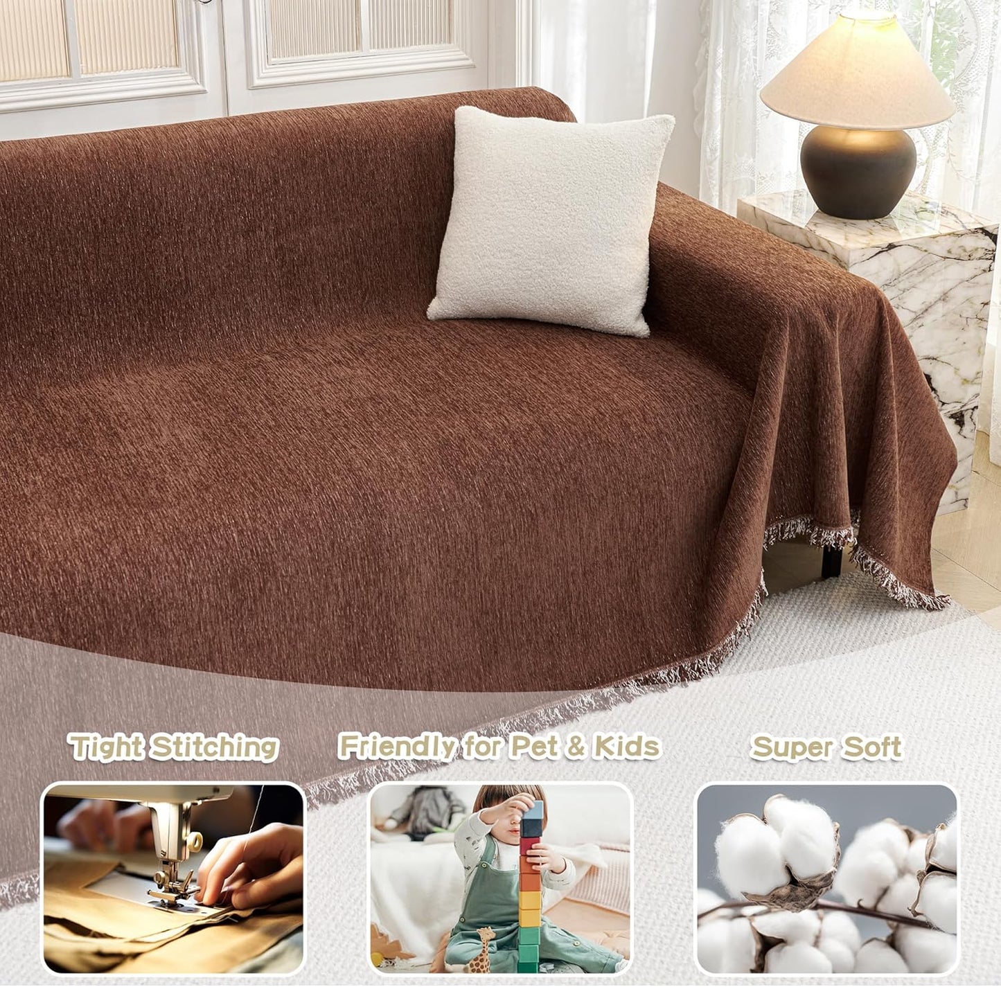 MYSKY HOME Couch Cover for Dogs, Washable Couch Covers, Non Slip Sofa Cover, Couch Cover 2 Cushion Sofa Dogs Furniture Protector with Tassels, Chenille Sofa Slipcover for Pets, 71"x118", Dark Grey