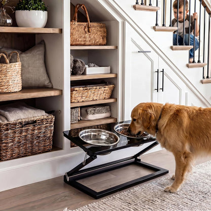 Elevated Dog Bowls, Adjustable Raised Dog Bowl Stand with 2 Stainless Steel Food Bowls 20°Tilted Water Bowls for Medium Small Sized Dogs (Black, Medium)
