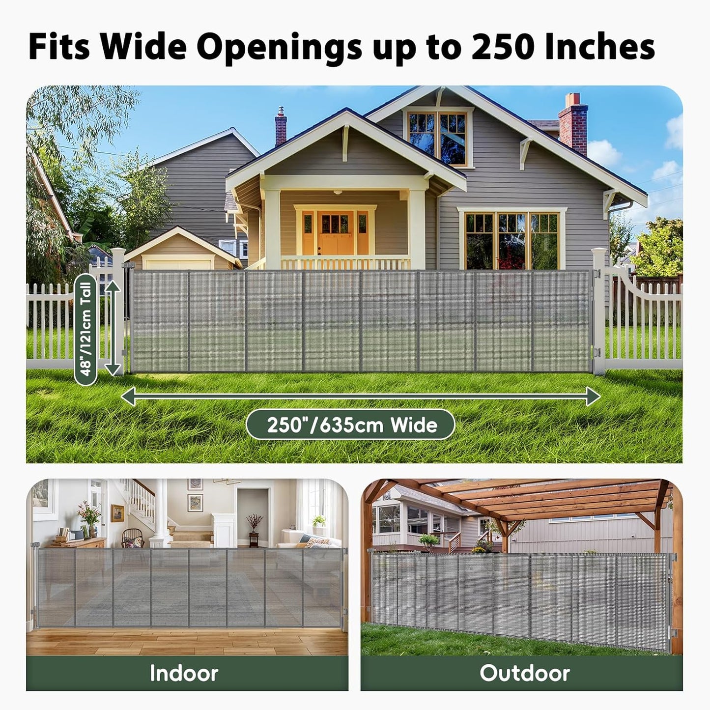 250" Reinforced Extra Wide Baby Gate Retractable Dog Gate, 21ft Extra Long Baby Gate Retractable Gates for Dogs, 48" Extra Tall Pet Gate Retractable Fence Outdoor Gate for Deck/Garage/Patio, Black