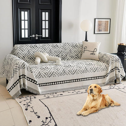 HAOMAIJIA Non Slip Couch Cover Sofa Covers for 3 Cushion Couch Washable sectional Couch Covers for Dogs pet Furniture Protector Couch Cover Blanket for Living Room (Off White, 91"x134")