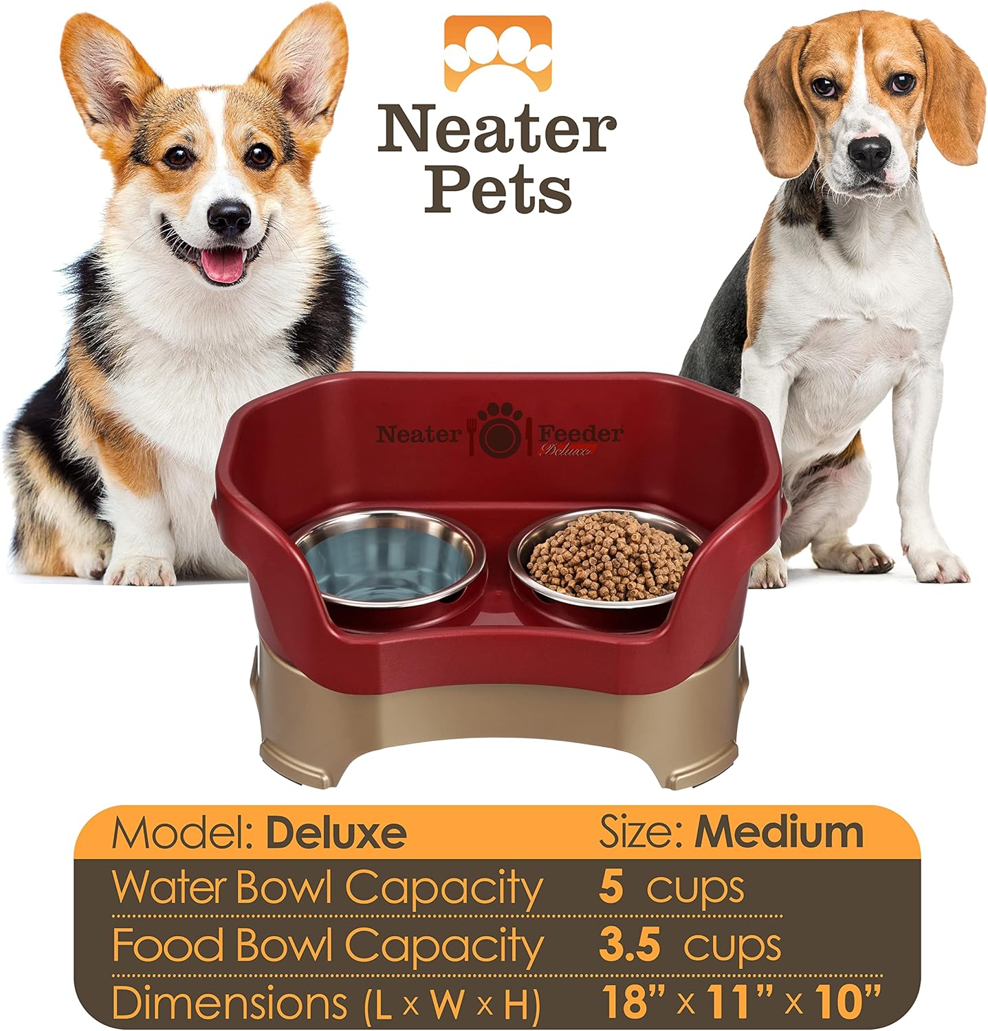 Neater Pet Brands Neater Feeder Deluxe Mess Proof Dog Bowls Elevated for Large Dogs Over 40 lbs, Made in USA, No Spill Raised Dog Food Bowl Stand Feeding Station, Food and Water Bowl Set, Black