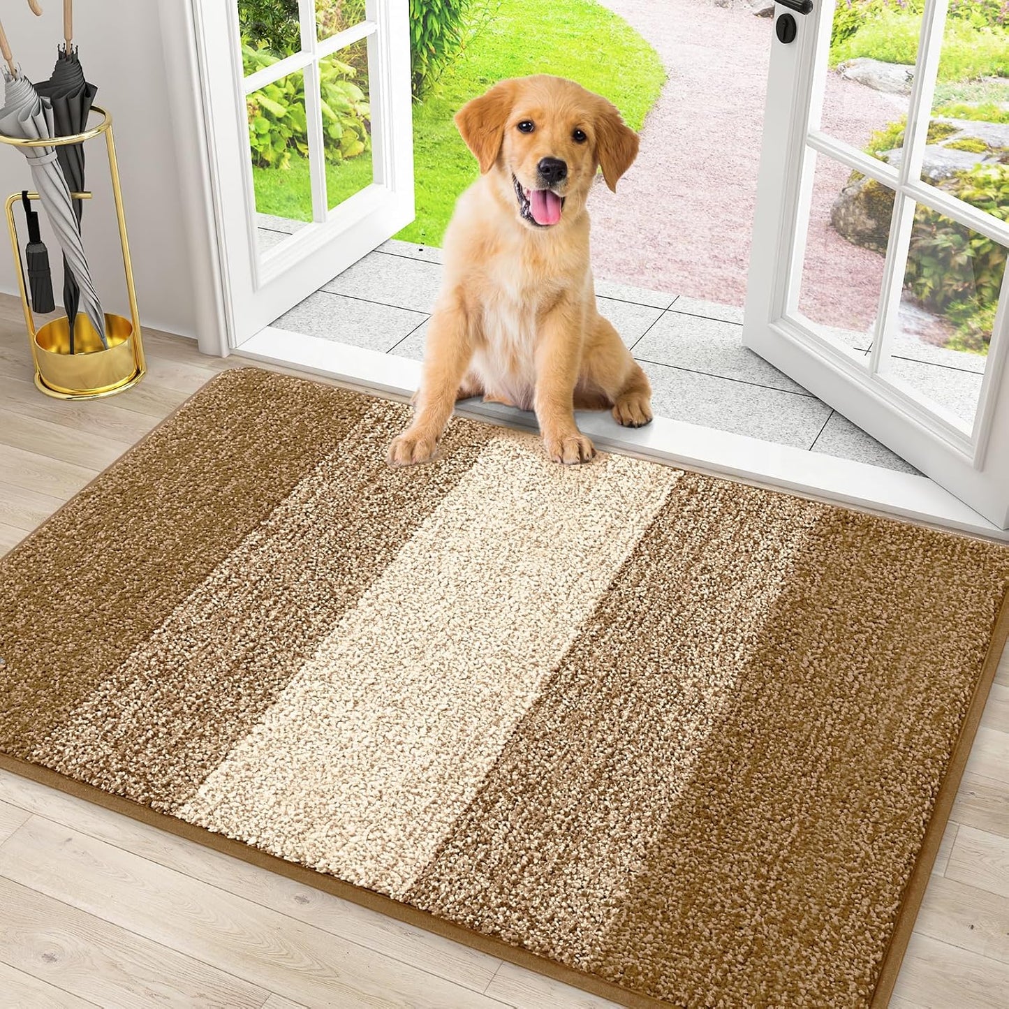 Smiry Dog Door Mat for Muddy Paws, Absorbs Moisture and Dirt, Low-Profile Entryway Mat with Non-Slip Backing, Entry Indoor Outdoor Doormat for Inside Floor (30x20 Inches, Grey, Striped)