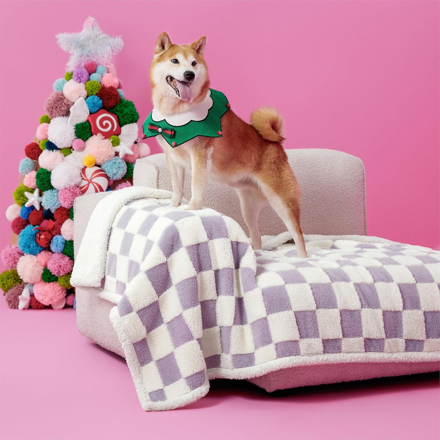LE SURE Waterproof Dog Blanket for Large Dogs - Washable Double Sided Dog Blankets with Warm Jacquard Shag and Soft Sherpa Fleece, Pet Cat Blanket for Couch Protection, 3D Textured Cloud, Green
