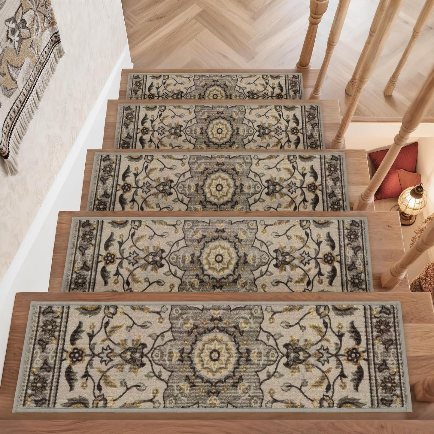 COSY HOMEER-Stair-Treads-for-Wooden-Steps Washable Indoor Stair Treads Non Slip 8" X 30" Soft Stair Carpet Treads Reusable Peel and Stick Stair Runner Rug for Kids, Elders and Pets 15pcs