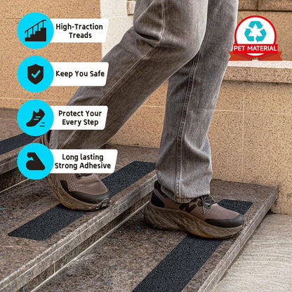 LifeGrip Outdoor Stair Treads Non-Slip 12 Pack, 6"x32" Waterproof Grip Tape for Wooden Steps, Deck, Porch - 80-Grit Adhesive Strips for Dogs, Kids & Elderly Safety