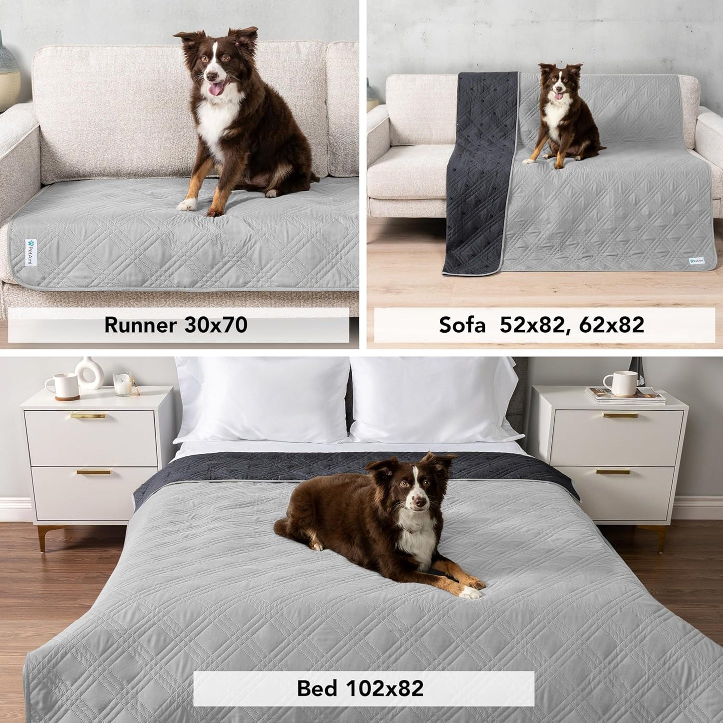 PetAmi Waterproof Couch Cover for Dogs, Reversible Furniture Cover Sofa Protector for Pet Cat Bed, Washable Blanket Dog Cover for Couch Seat, 52x82 Gray