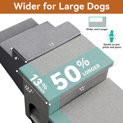 Zerbuger Wider Dog Ramp for High Bed with Storage 18" H, Foldable Dog Stairs for Small Medium Large Older Senior Animal, Sturdy Dog Step for Climbing Bed or Couch, Arthritis-Friendly (Gray, No Condo)