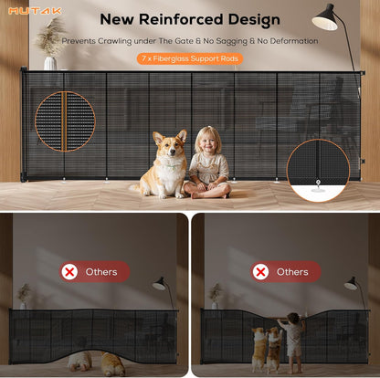 Retractable Baby Gate for Stairs, 42" Tall X 200" Wide Mesh Dog Gate Indoor, Child Gate for Doorways, Hallways, Deck, Indoor Outdoor Pet Baby Safety Essentials for Home, Black