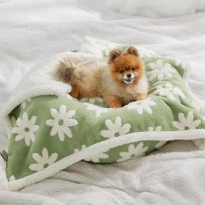 LE SURE Waterproof Dog Blanket for Large Dogs - Washable Double Sided Dog Blankets with Warm Jacquard Shag and Soft Sherpa Fleece, Pet Cat Blanket for Couch Protection, 3D Textured Cloud, Green