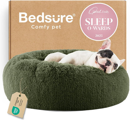 Bedsure Calming Dog Bed Medium Size Dog - Donut Washable Medium Pet Bed, 30 inches Anti-Slip Round Fluffy Plush Faux Fur Cat Bed, Fits up to 45 lbs Pets, Camel