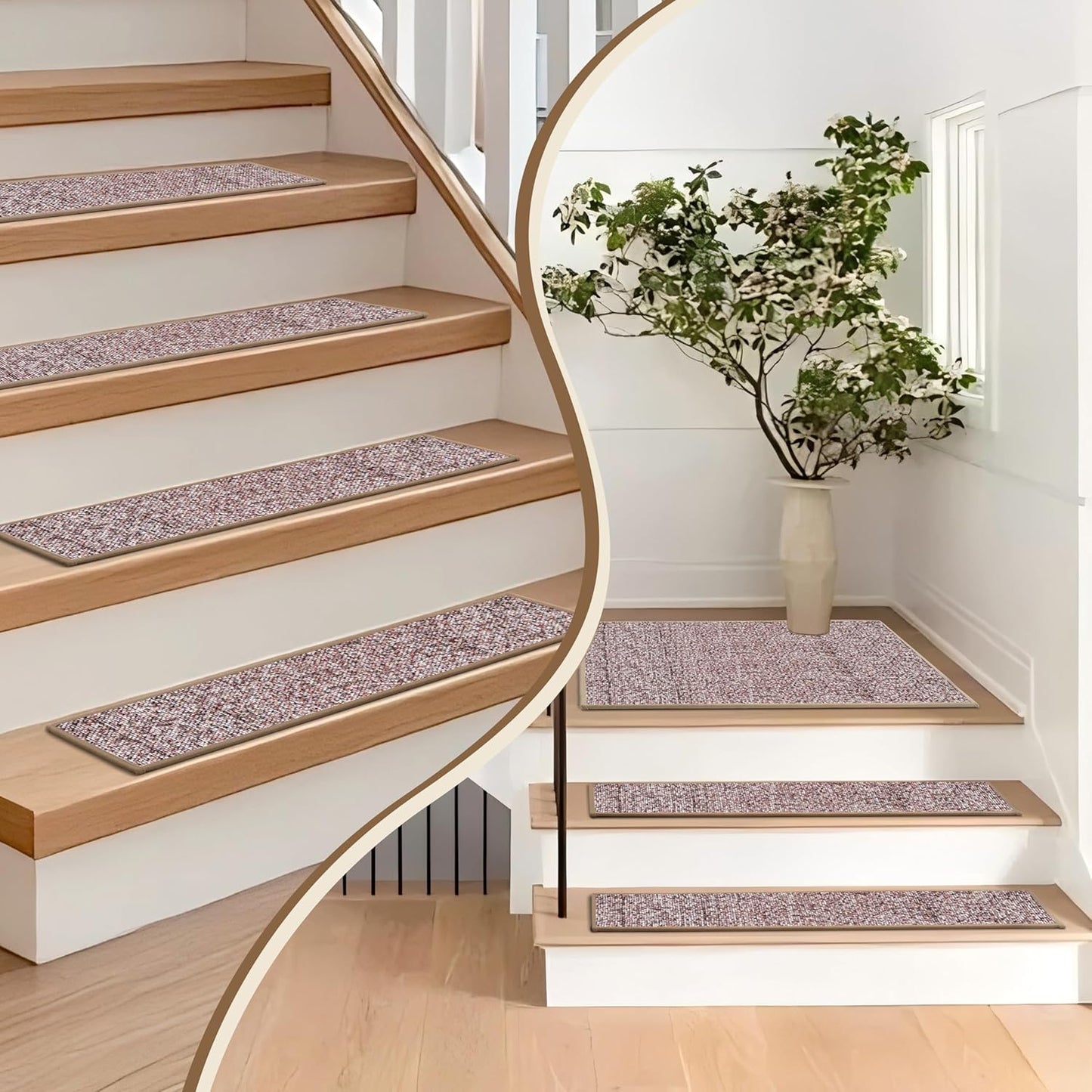 Non-Slip Stair Treads for Wooden Steps 15pcs,8"x30" Stair Carpet Treads for Indoor Use,Peel and Stick Stair Runners,Washable Reusable Adhesive Backing,Pet-Friendly Stair Capet for Kids,Elders,Dogs