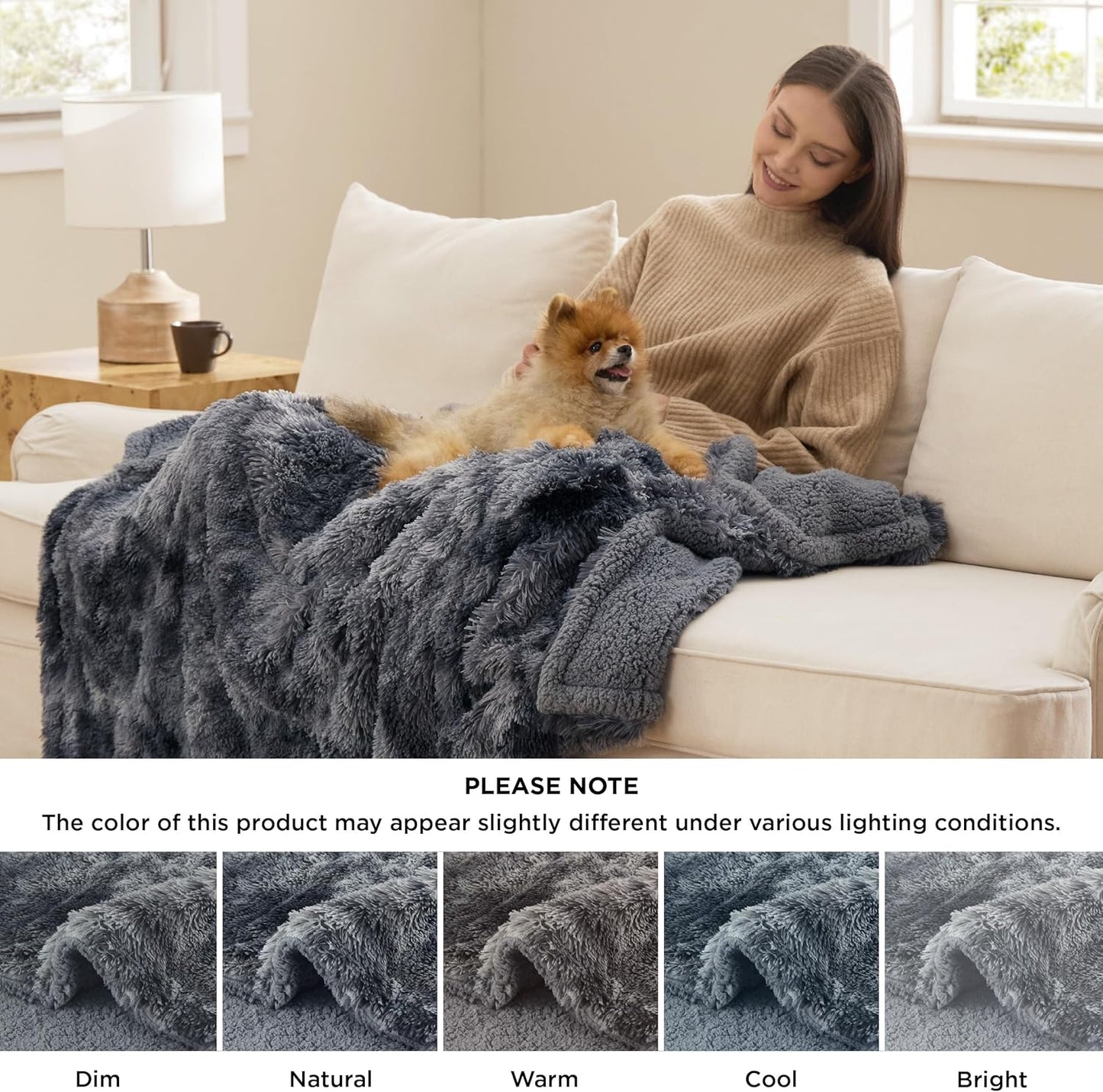 Bedsure Dog Blankets for Large Dogs, Fluffy Waterproof Dog Blanket for Couch Protector and Bed Washable, Fuzzy Faux Fur Pet Throw Blankets for Calming, Dog Accessories, XL, 50×60 inch, Tie-dye Grey