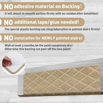 PURE ERA Bullnose Carpet Stair Treads Set Tape Free Non-Slip Indoor Stair Protectors Pet Friendly Rugs Covers Soft Skid Resistant Washable Reusable 9.5" x 30"(14 Pieces,Cream Gray)