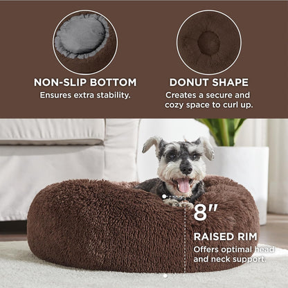 Bedsure Calming Dog Bed Medium Size Dog - Donut Washable Medium Pet Bed, 30 inches Anti-Slip Round Fluffy Plush Faux Fur Cat Bed, Fits up to 45 lbs Pets, Camel