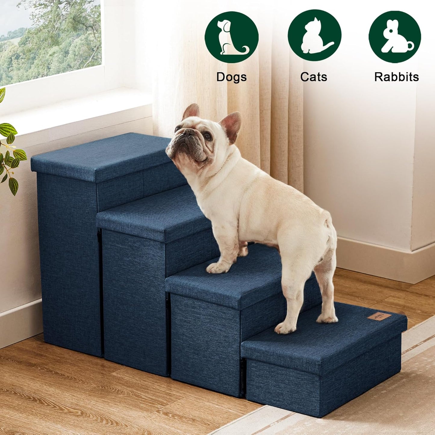 Love's cabin Dog Stairs with Storage 13" H, Foldable Pet Stairs for Small Medium or Large Dogs, Cat Puppy Steps Ramp with Zip up to 150 lbs, Solid Grey, 2 Steps