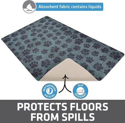 Drymate Pet Bowl Placemat, Dog & Cat Food Feeding Mat - Absorbent Fabric, Waterproof Backing, Slip-Resistant - Machine Washable/Durable (USA Made) (12” x 20”) (Indigo)