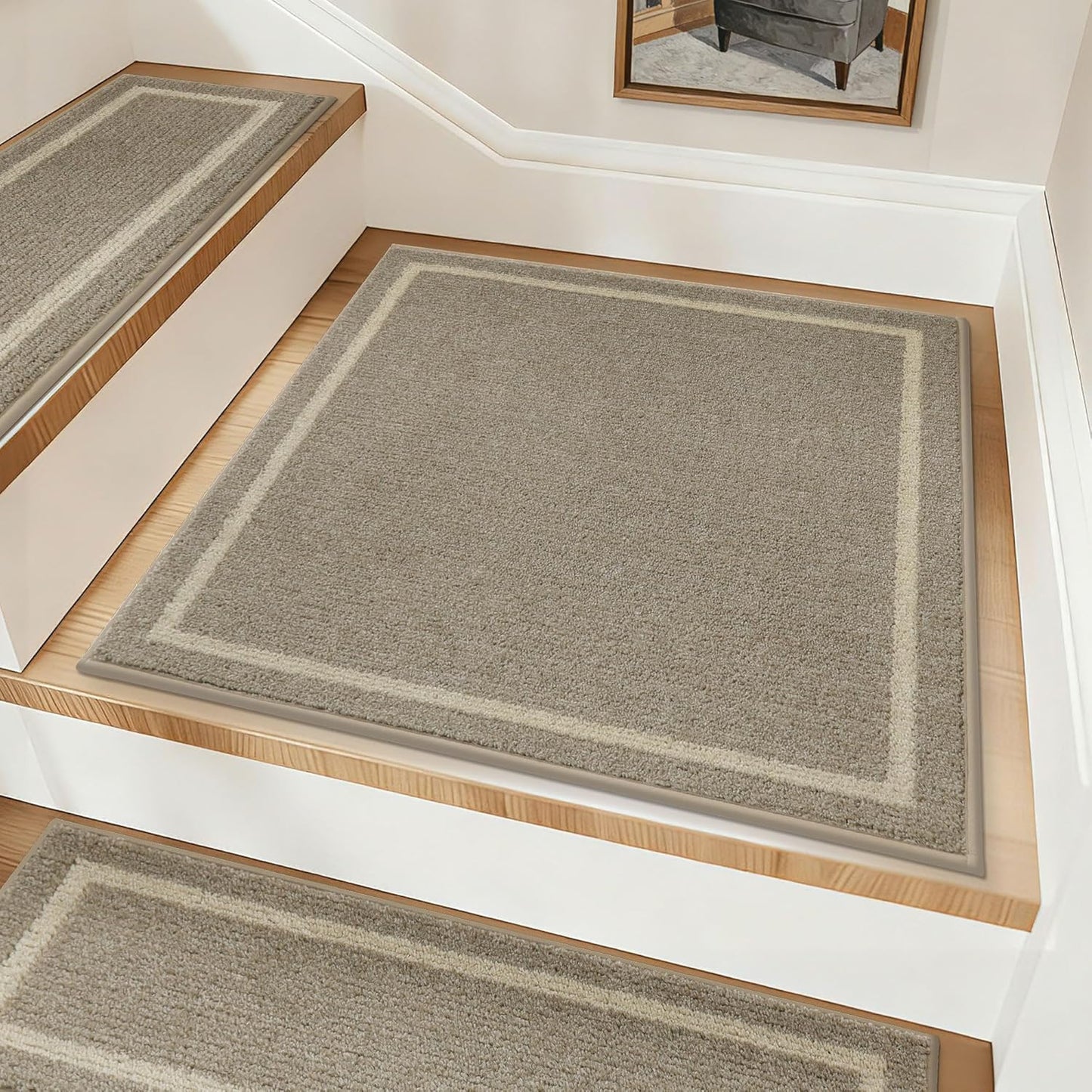 COSY HOMEER Soft Stair Treads Non-Slip Carpet Mat 28inX9in Indoor Stair Runners for Wooden Steps,Stair Rugs for Kids and Dogs, 100% Polyester TPE Backing 4pcs,Beige