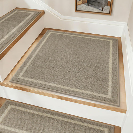 COSY HOMEER Soft Stair Treads Non-Slip Carpet Mat 28inX9in Indoor Stair Runners for Wooden Steps,Stair Rugs for Kids and Dogs, 100% Polyester TPE Backing 4pcs,Beige