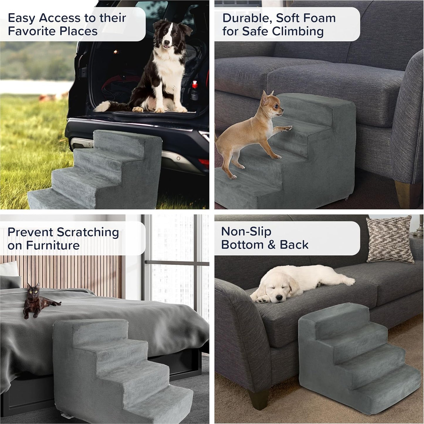 3-Step Pet Stairs - Nonslip Foam Dog and Cat Steps with Removable Zippered Microfiber Cover - 2-Tone Design for Home or Vehicle Use by PETMAKER (Tan)