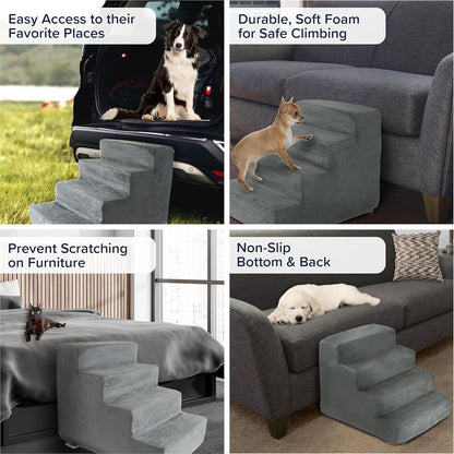 3-Step Pet Stairs - Nonslip Foam Dog and Cat Steps with Removable Zippered Microfiber Cover - 2-Tone Design for Home or Vehicle Use by PETMAKER (Tan)