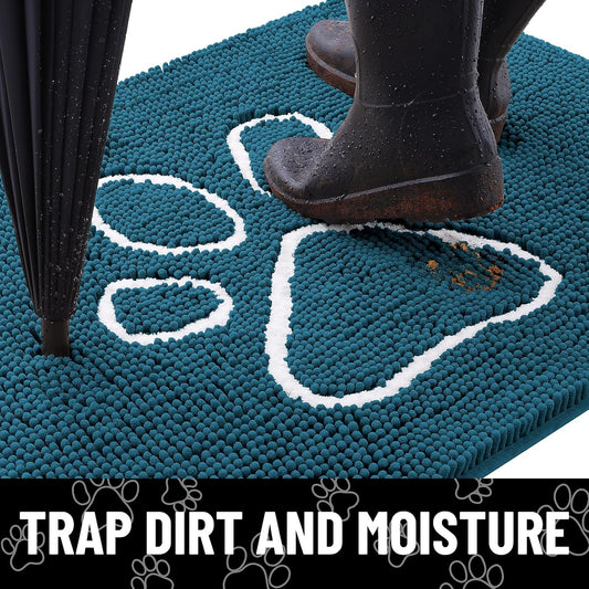 Smiry Dog Door Mat for Muddy Paws, Absorbent Dirt Trapper Non Slip Quick Dry Washable Chenille Mat for Mud Dogs, Entry Rug for Indoor and Outdoor (30x20 Inches, Grey and Black) - Colors A