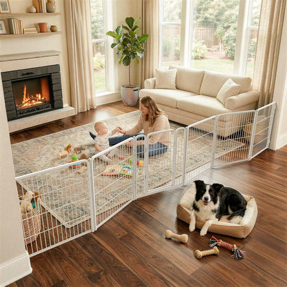FXW Dog Gate Extra Wide Designed for Indoor Use, Adjustable Width Up to 183-inch Wide (24" H 8 Wire Panels for Puppies and Small Dogs), Black