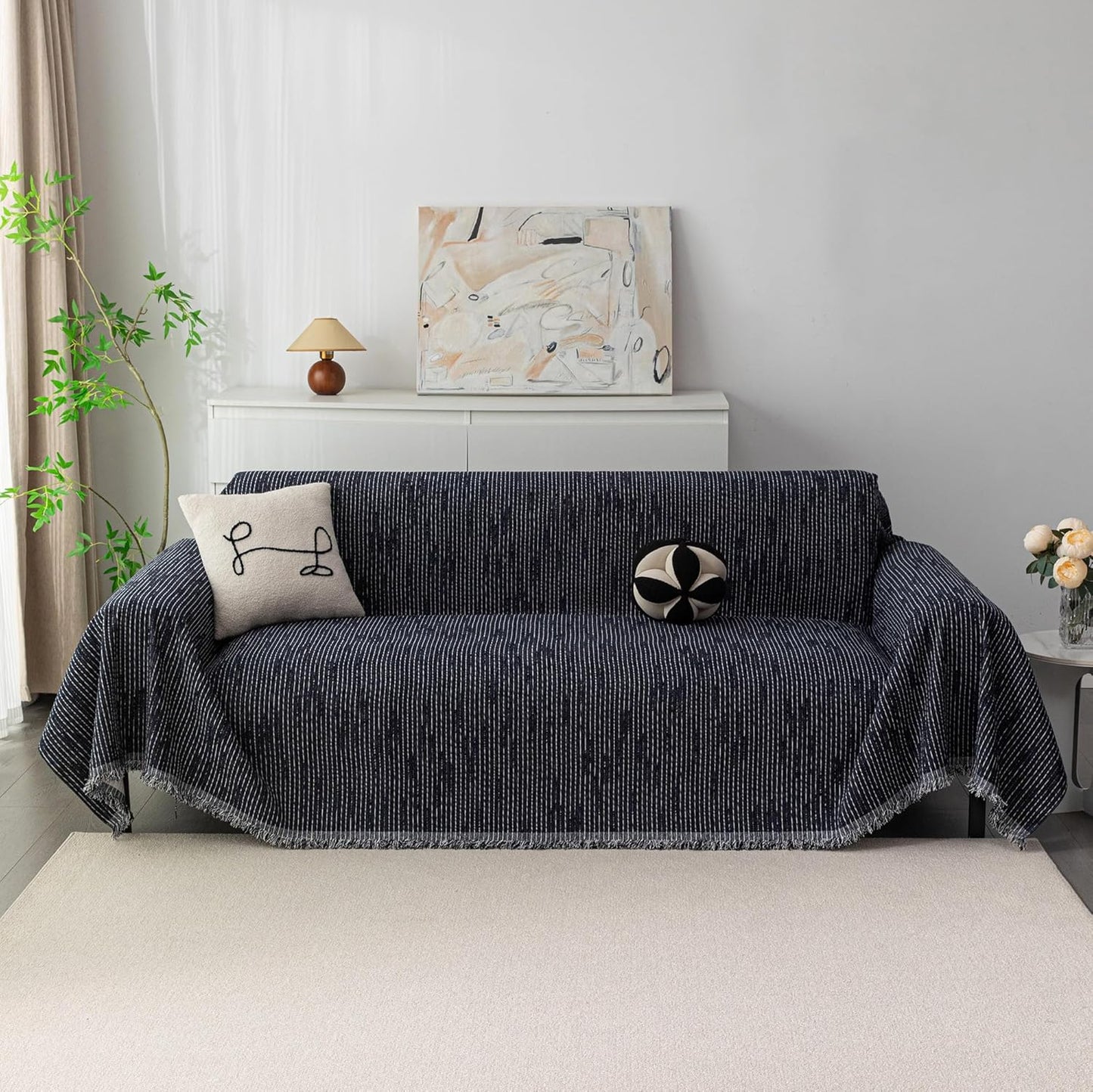 MYSKY HOME Couch Cover for Dogs, Washable Couch Covers, Non Slip Sofa Cover, Couch Cover 2 Cushion Sofa Dogs Furniture Protector with Tassels, Chenille Sofa Slipcover for Pets, 71"x118", Dark Grey
