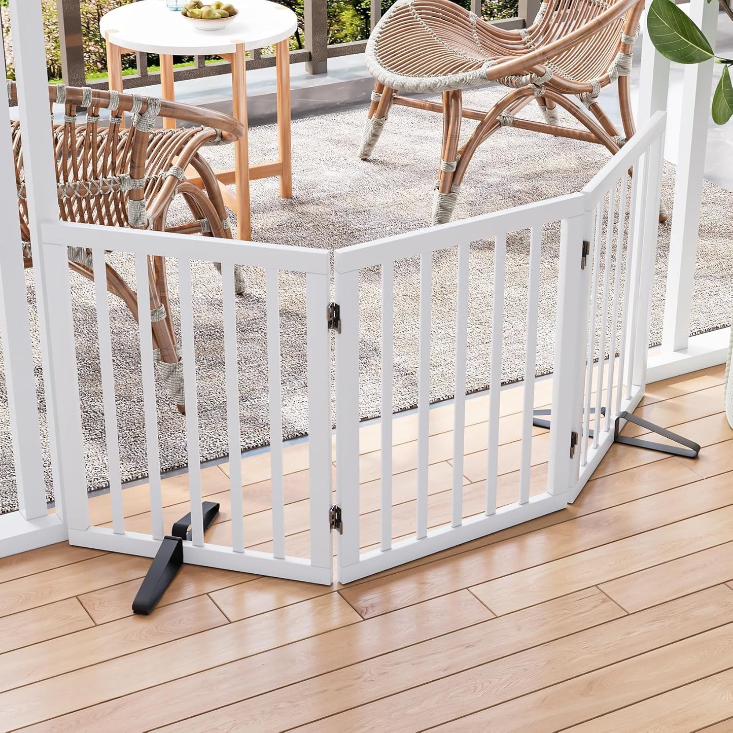 Freestanding Dog Gates Indoor, 3-Panel Pet Gates with 2 Metal Stands and 360° Hinge, 24" H Foldable Dog Gate for Stairs, Doorway, Kitchen, Expands Up to 55" Fully Assembled - Black Walnut